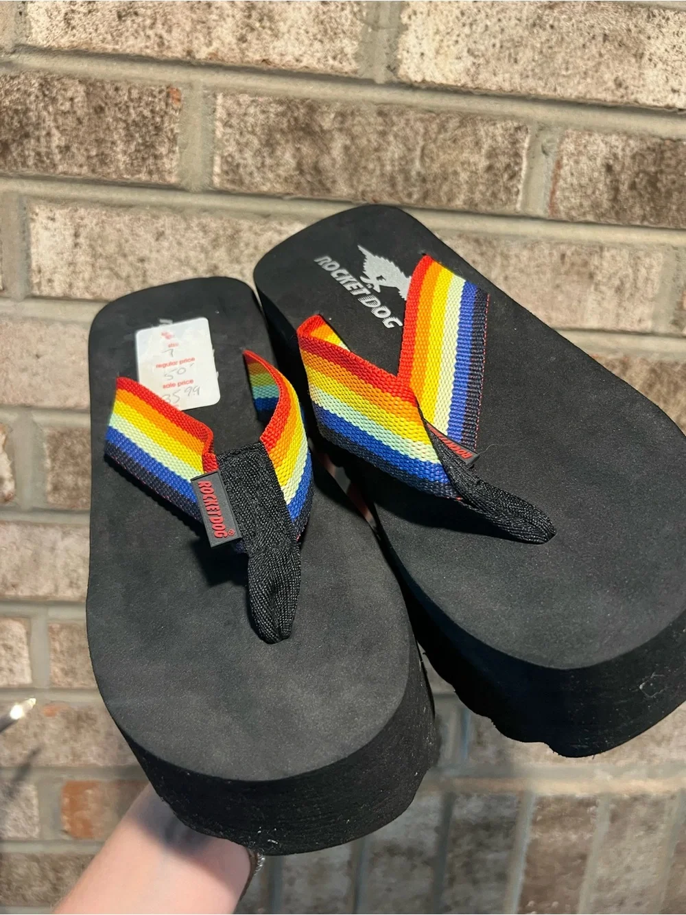 Rocket Dog Platform Wedge y2k Rainbow Flip Flops